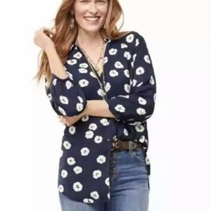Cabi Go To Button Up #5705 Navy Blue White Flowers - worn once!